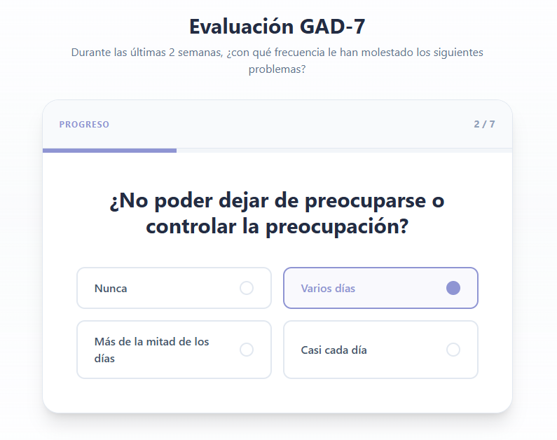 Vista de las preguntas del test